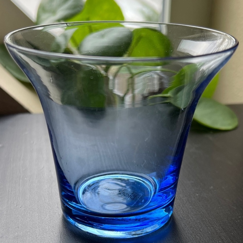 Biedermann Blue Glass Candleholder 3”